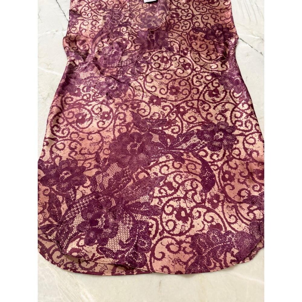 California Dynasty Vintage Mauve Floral Satin Nightgown V-Neck Chemise Sleepwear - Picture 2 of 11